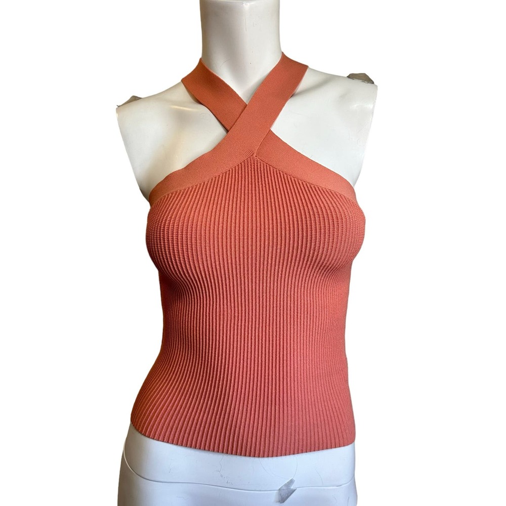 Aritzia Coral Ribbed Crossneck Tank Top